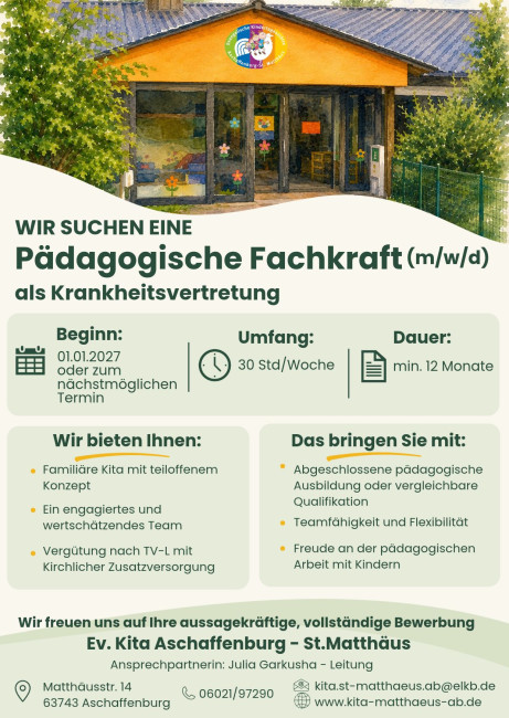 Stellenanzeige Erzieher/in ab 01.01.2027